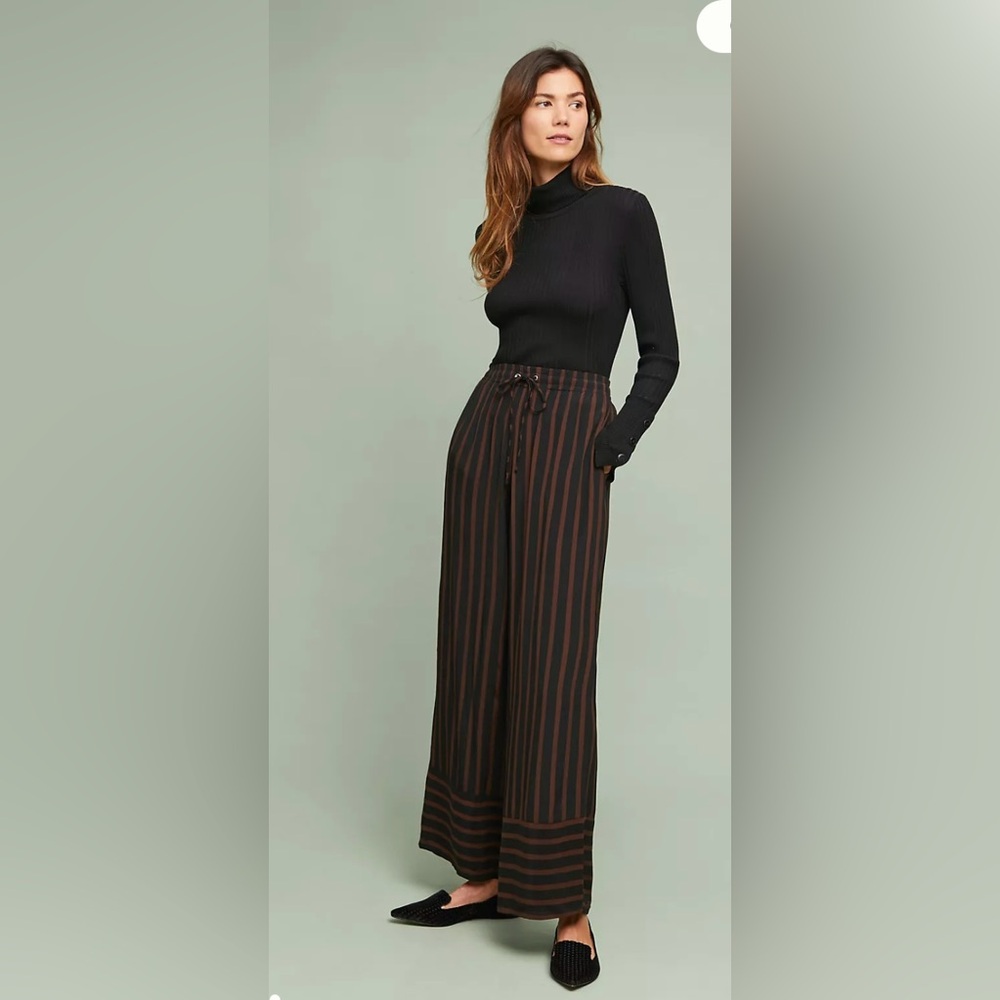 🆕 Anthropologie Faithful Havana wide leg pant in blue/burgundy stripe size small